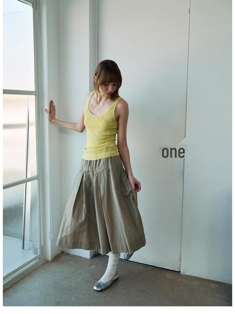 Spring Casual Tencel Linen Rib Knit Tank Top - Women’s Versatile Solid Color