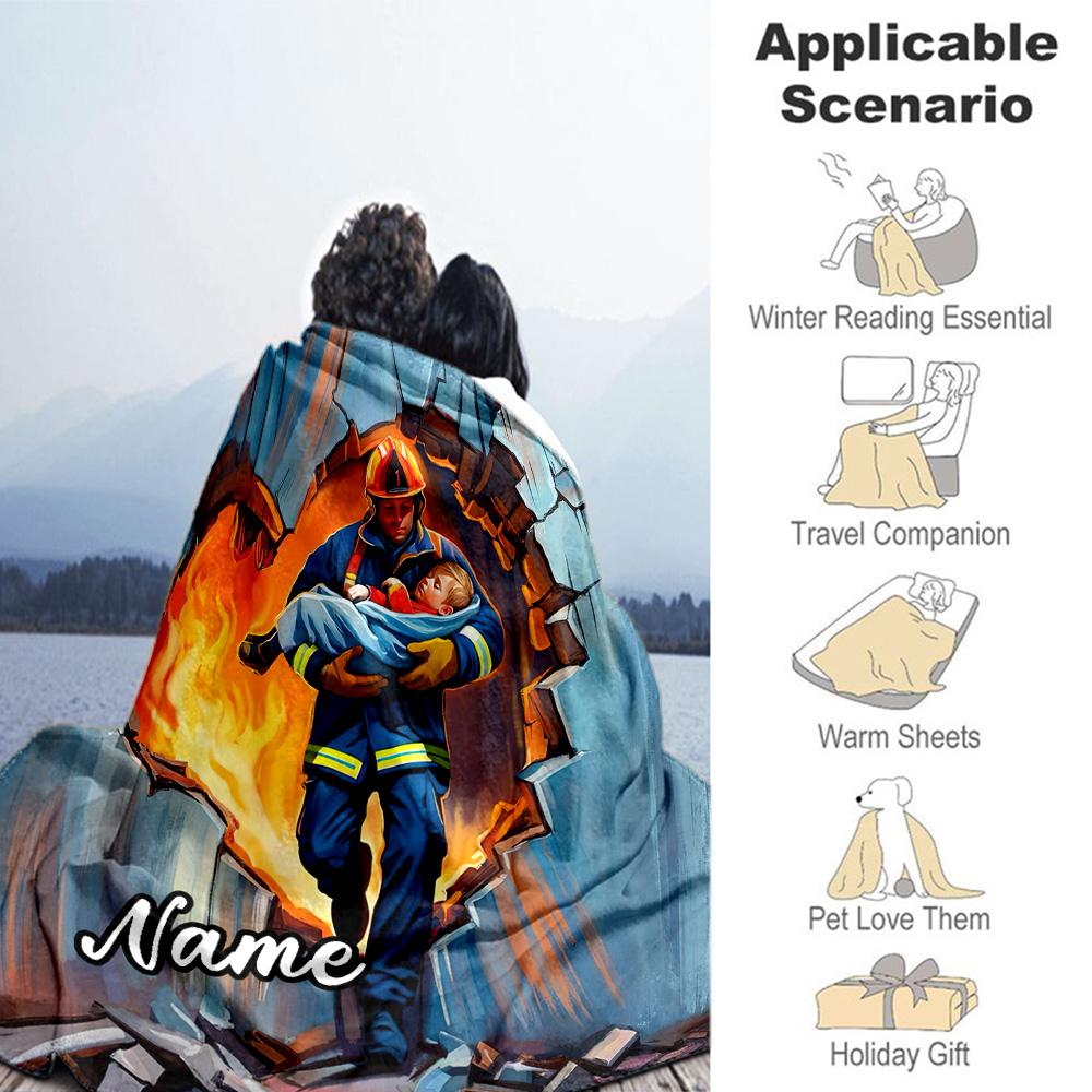 Firefighter Personalized Name Blanket Gift Customizable Blanket Ultra-Soft Versatile for Home Decor Picnics Bedding Livingroom Ideal for All Seasons