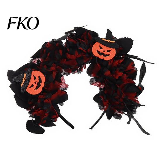 Seasonal Festive Headwear Halloween Floral Headband, Handmade 3D Shape Widened Fit Comfortable Headband Hair Hoop, Non-Slip with Pumpkin Witch