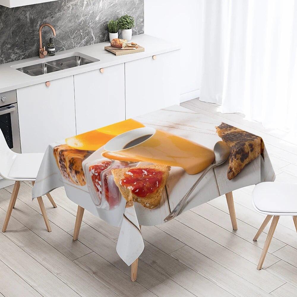 Breakfast Gourmet Printed Tablecloth Stain Resistant Waterproof Rectangular  Kitchen Table Decoration Home Decor