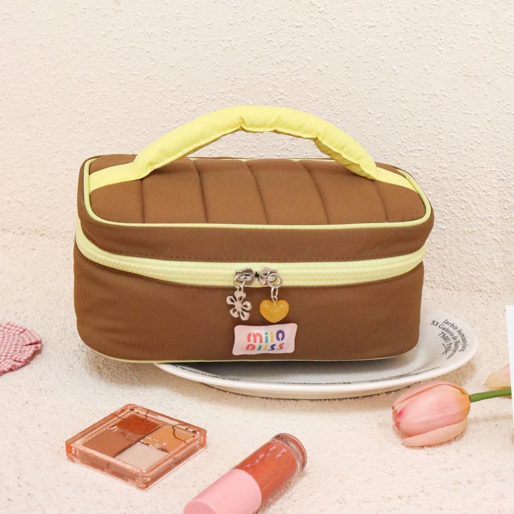 

Small Fresh Macaron Cosmetic Bag Large Capacity Portable Wash Bags Contrast Color Girl Series Storage Handbag коричневый