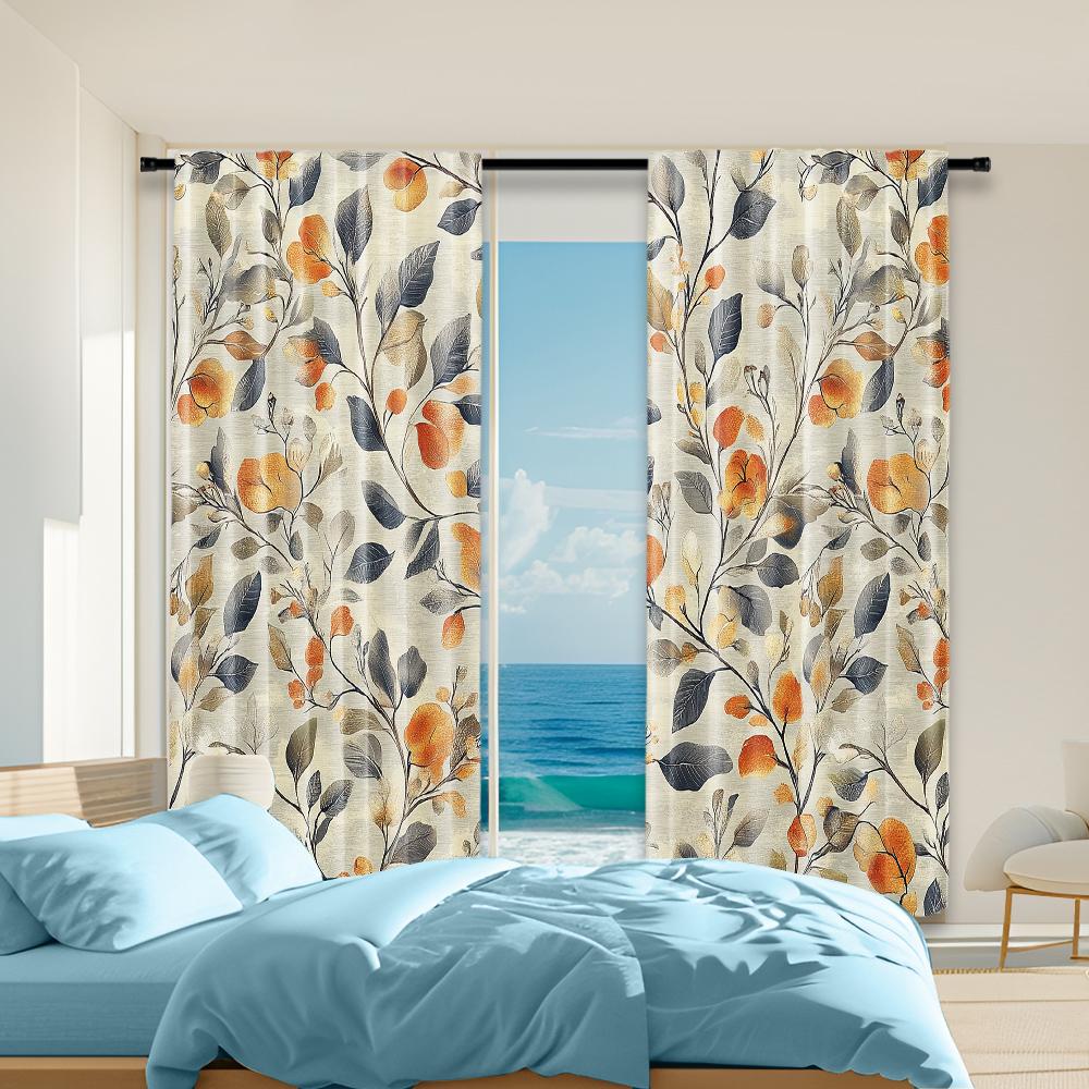 

Set Of 2 Versatile Polyester Transparent Curtains Home Decoration Rose Leaf Pattern Use Bedrooms Living Rooms Made Room Window Treatment W100*H70(CM)-Rod Pocket&1PCS