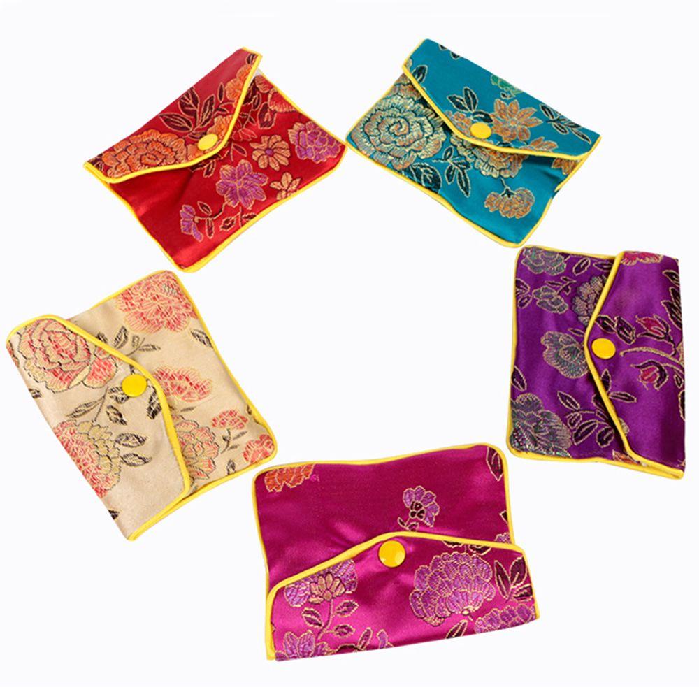 Container Purse Silk Embroidery Floral Coin Purse Snap Handmade Chinese Buckle Wallet Jewelery Bag Handbags Jewelery Storage