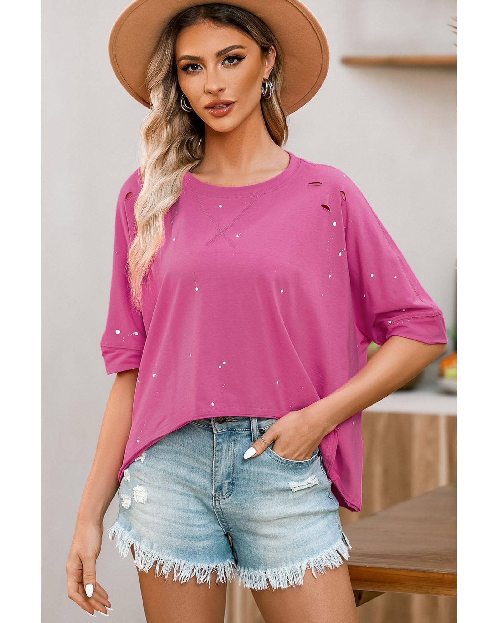 

Azura Exchange Bleached Distressed Short Sleeve Top XL рожевий