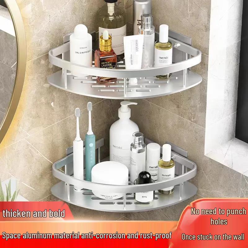 Punch-Free Wall-Mounted Bathroom Shelf: Triangle/Rectangle Storage Rack