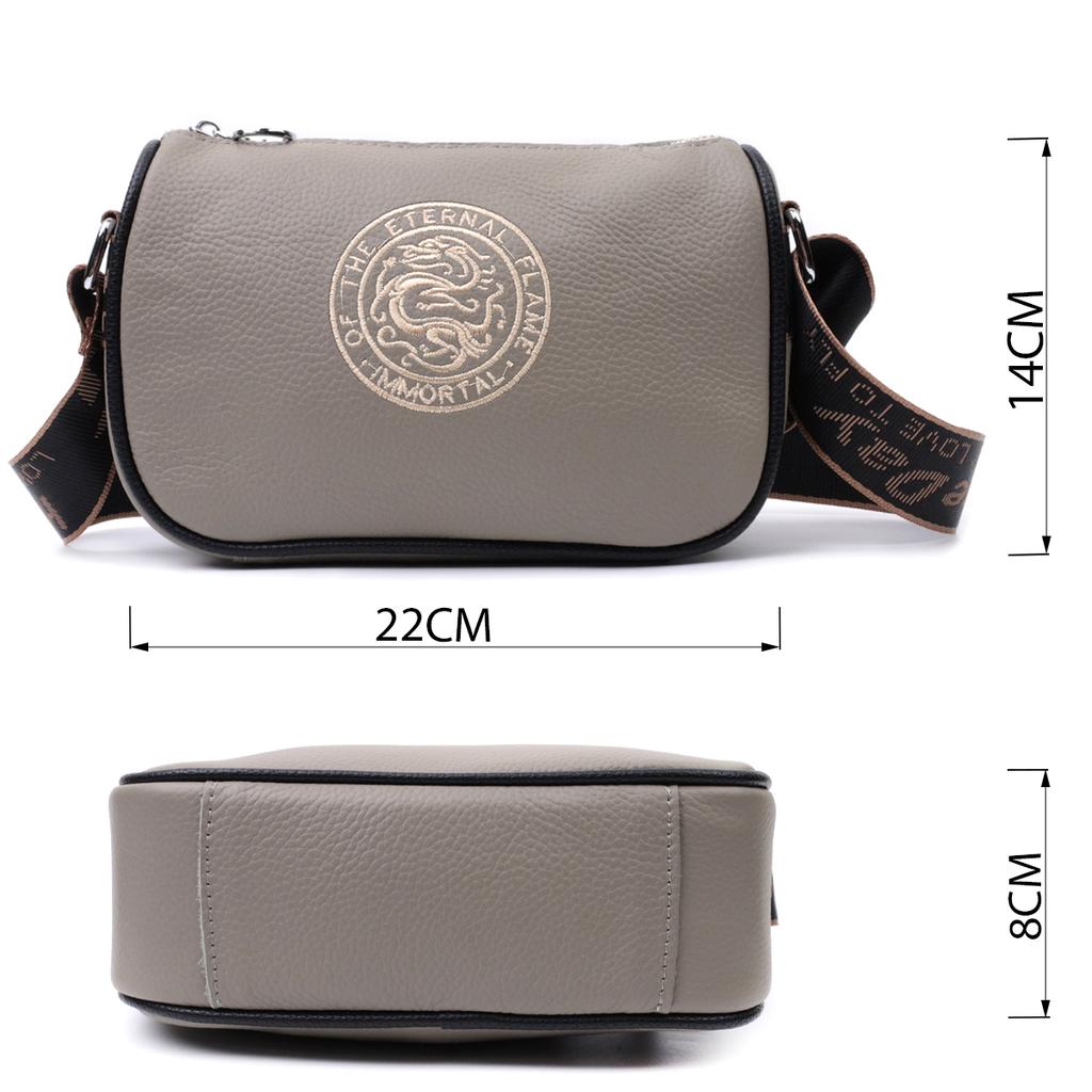Beautiful Women's Bag with Embroidery On the Front Side Made of Genuine Leather Vintage 22626 Gray