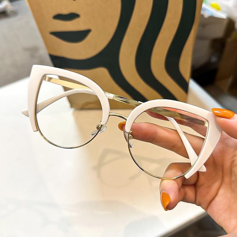 Cat Eye Women Eyeglasses Stylish Vintage Ultra Light Alloy Rim Spectacles Trendy Blue Light Blocking Computer Eyewear