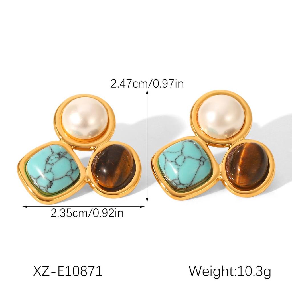 Stainless Steel Natural Stone Turquoise Earrings: High-End Niche Titanium Steel Jewelry