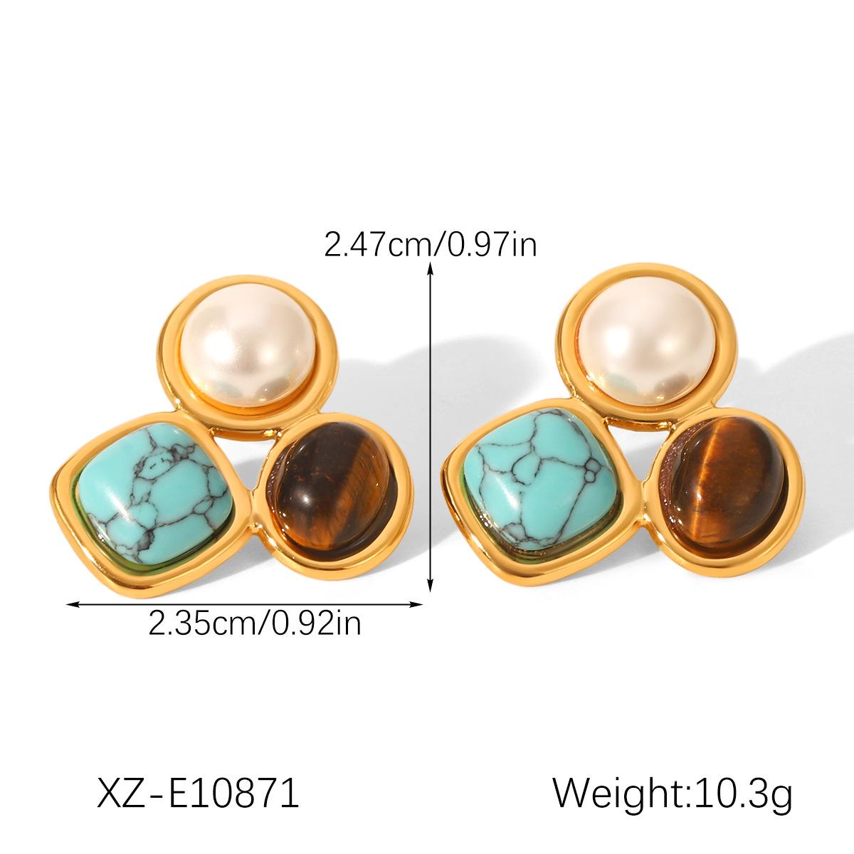 

Vintage Tiger s Eye & Pearl Stainless Steel Earrings - Versatile Natural Stone Studs