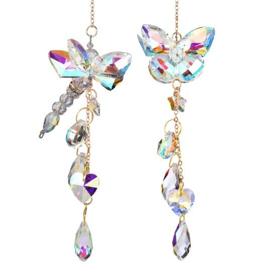 Faux Crystal Suncatcher Colorful Prism Butterfly/Dradonfly Window Hanging Ornament for Window Ceiling Garden Home Decor