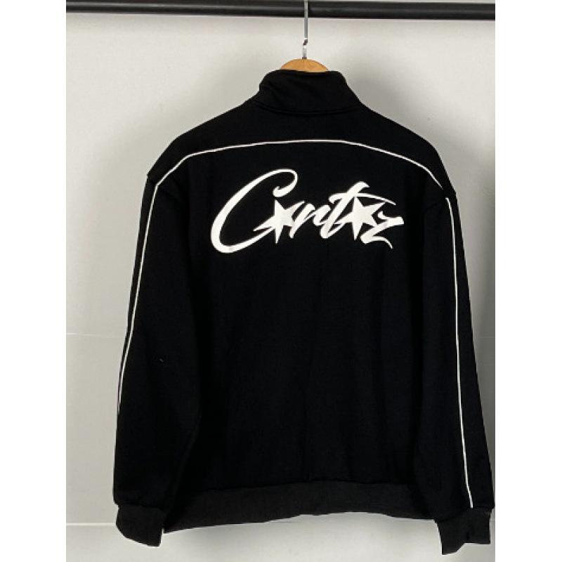 Conjunto de Chaqueta y Pantalones Retro de Calle Unisex con Estampado de Diablo, Cuello Alto y Cierre de Cremallera.