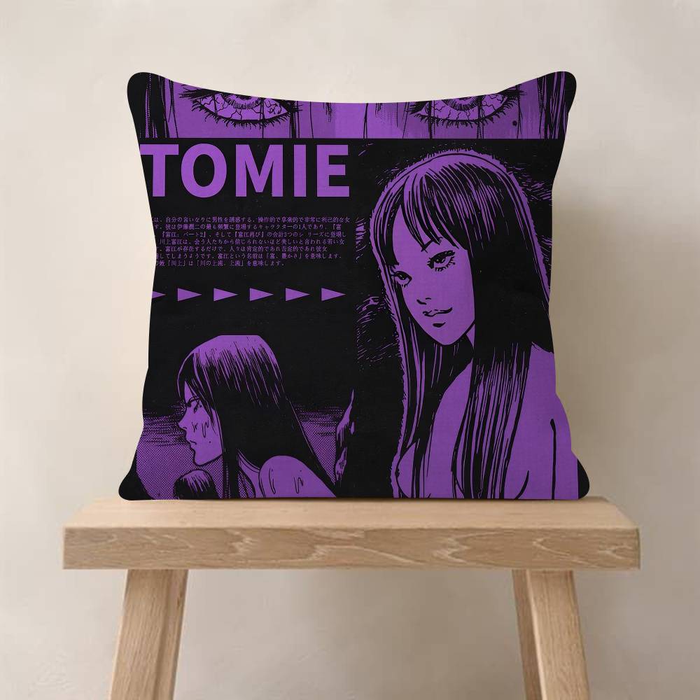 Junji Ito Tomie Retro Kawakami Pillow Covers Cartoon Sofa Decorative Home Doublesided Printing Short Plush Cute Cushion Cover