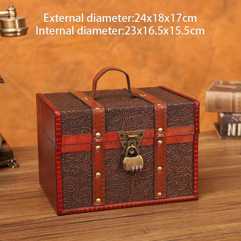European Style Retro Wooden Lockable Storage Box Wooden Treasure Box Organizer Secret Room Escape Props Decorations Box