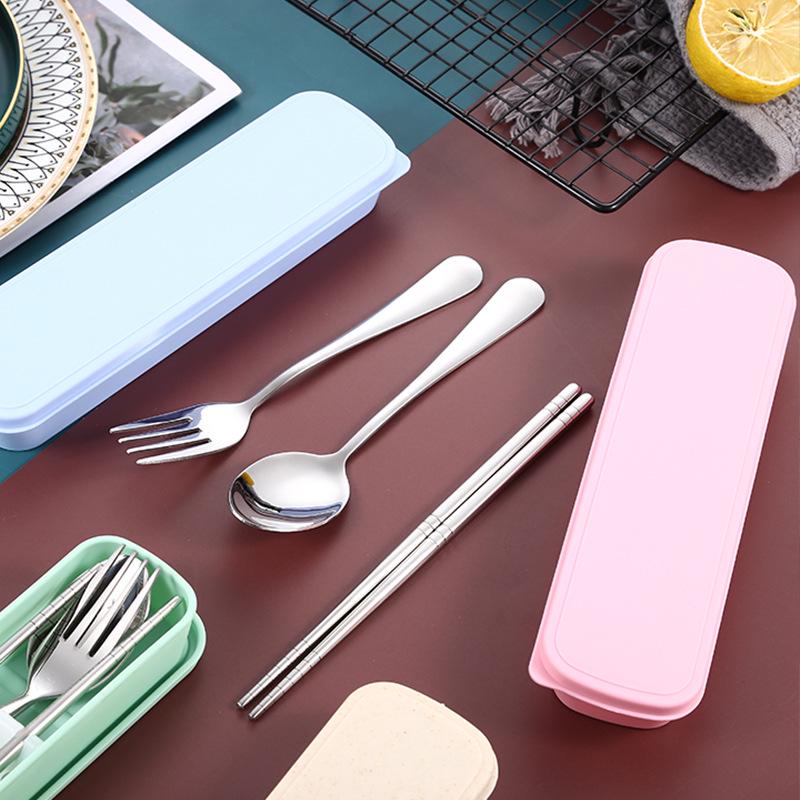 304 Stainless Steel Cutlery Set: Spoon, Fork & Chopsticks - Portable Three-Piece Set for Outdoors, Gift, or Students with Custom Logo Option