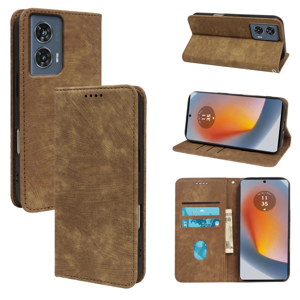 Für Motorola Edge 50 Fusion 5G Hülle Stark Magnetische Leder Brieftasche Handyhülle mit Gestreifter Textur