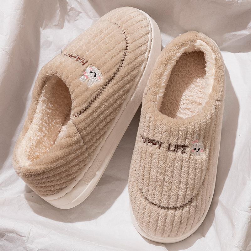 Cotton Slippers Autumn and Winter Outer Wear Velvet Home Use Warm Thick-soled Couple Bag and Fluffy Slippers Shoes