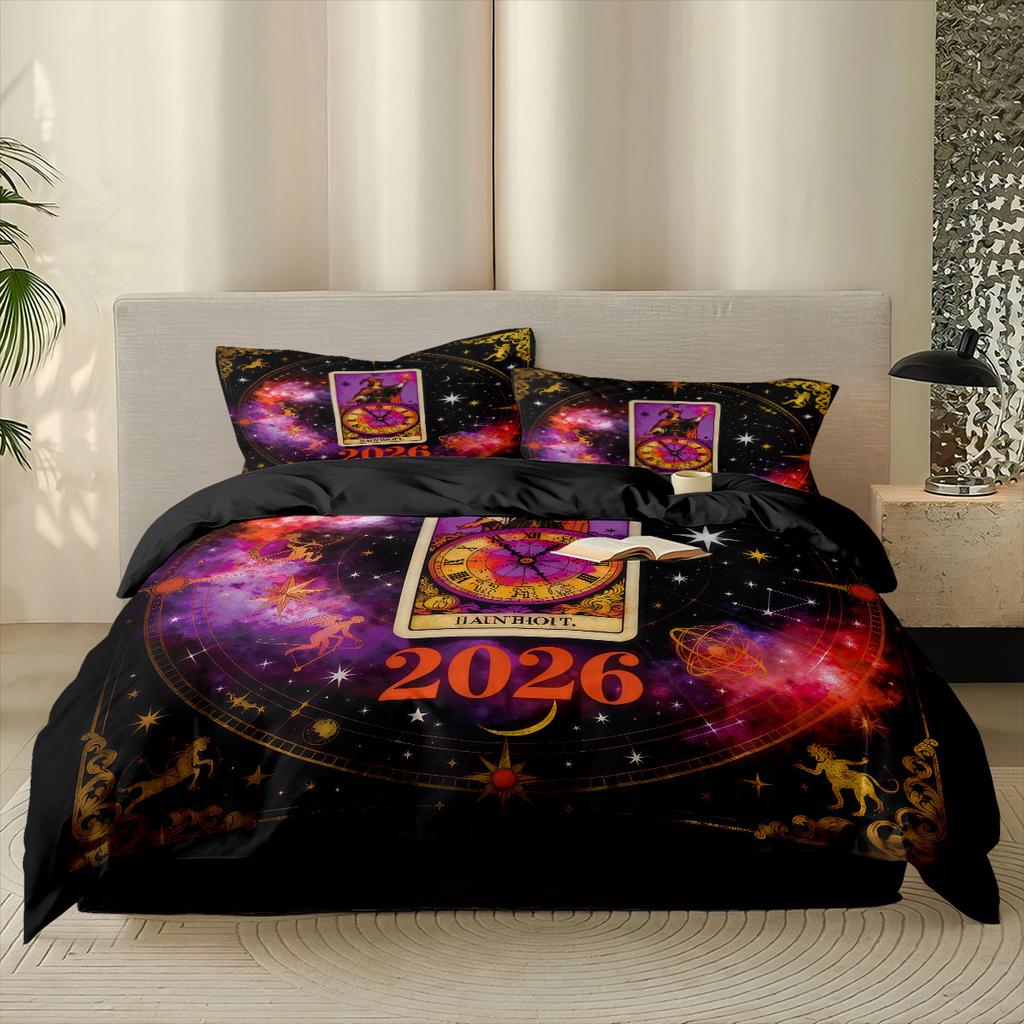 3PCS Time Card Printed Chipless Bedding Set Soft Dormitory Bedroom Multiple Sizes Decoration Machine Washable
