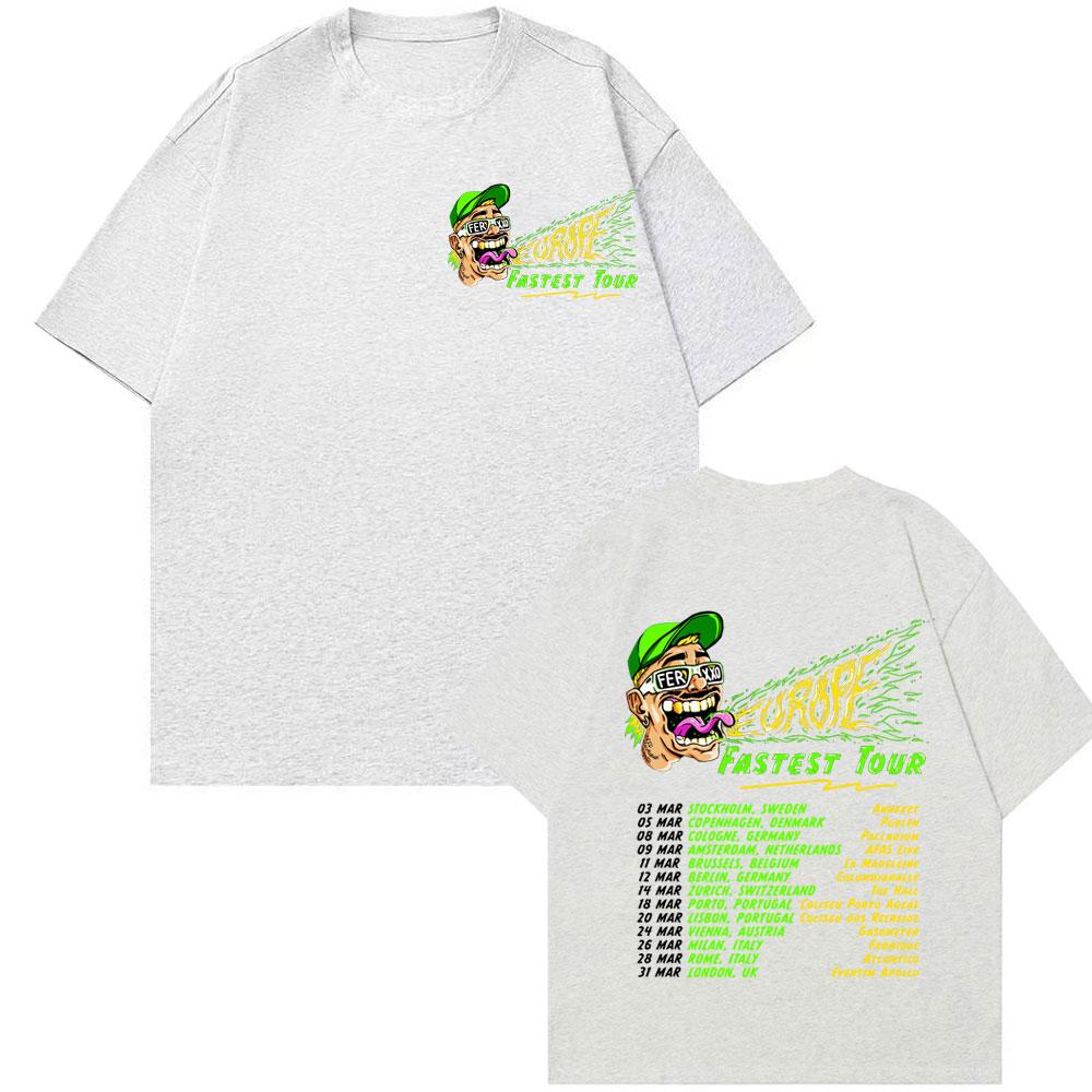 Rapper Feid Ferxxo Europe Fastest Tour 2025 Double Sided Print T Shirts Men Women Vintage Hip Hop High Quality Oversized T-shirt