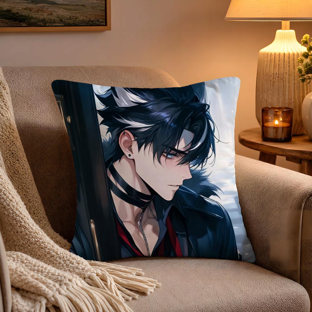 Genshin Impact WWriothesley Pillow Case Soft Plush Cushion Cover Double Print and Invisible Zipper for Sofa Home Car Use