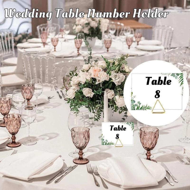 30Pcs Double Heart Shape Metal Memo Holder Triangle Table Placecard Holder Photo Clip Card Stand Wedding Banquet Heart Message Holder