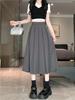 Chic Summer Pleated A-Line Skirt - Plus Size, Age-Reducing, Solid Color, Mid-Length
