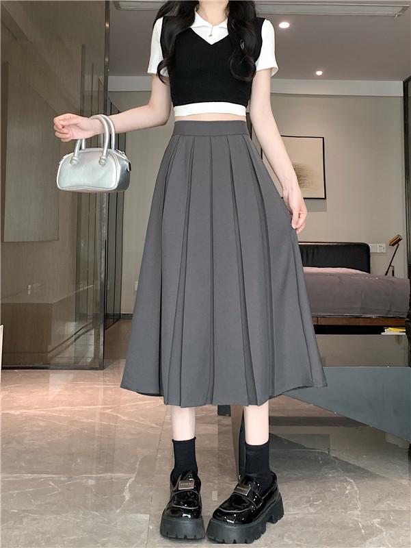 Chic Summer Pleated A-Line Skirt - Plus Size, Age-Reducing, Solid Color, Mid-Length