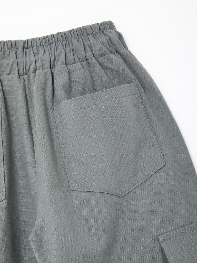 IKALOOK Linen Washed Spandex Elastic Waist Cargo Pants Cpt110