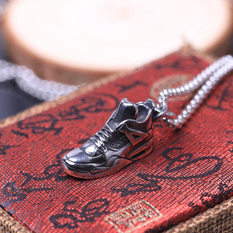 European & American Hip Hop Retro Distressed AJ Basketball Sneakers with Creative Street Style and Titanium Steel Shoe Pendant Necklace