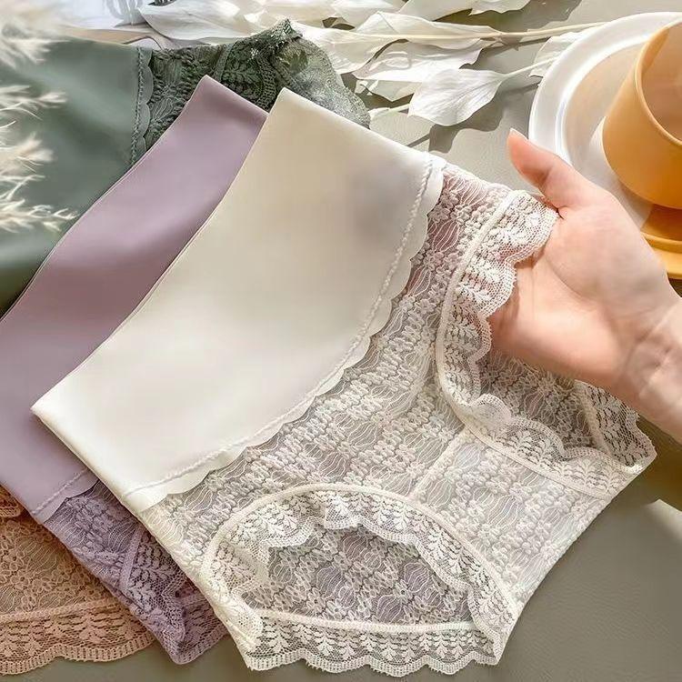 Ladies Summer Thin Sexy Lace Comfortable Breathable Antibacterial High Elastic High Waist Briefs