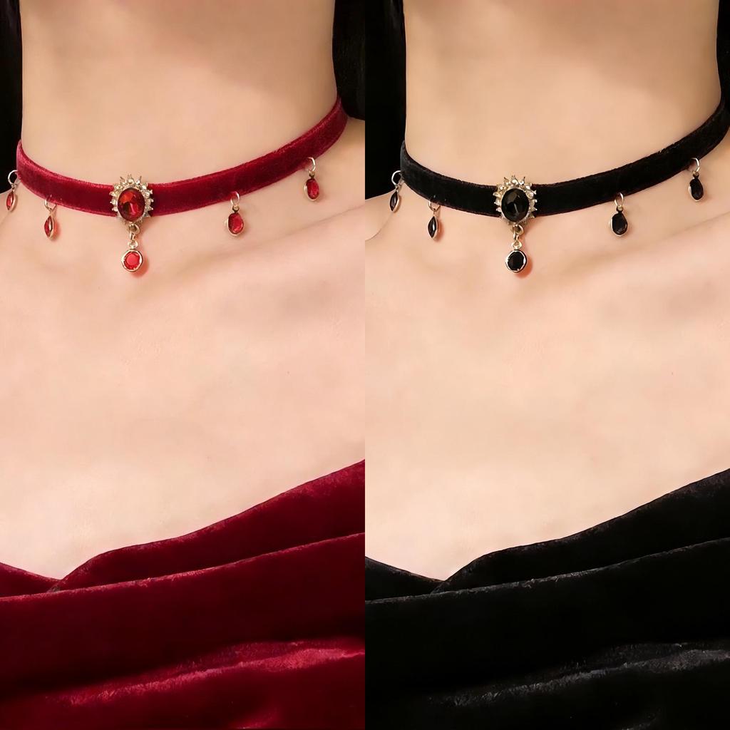 Collana Choker Elegante da Donna Rosso Vino con Cristalli - Accessorio per Capodanno e Natale