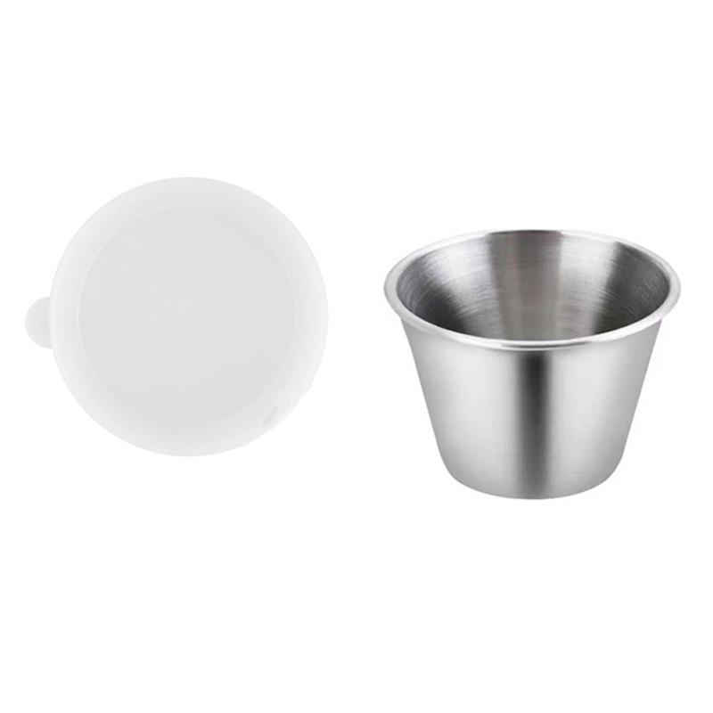 Stainless Steel Sauce Containers With Silicone Lids Reusable Leak-proof Condiment Cup Salad Dressing