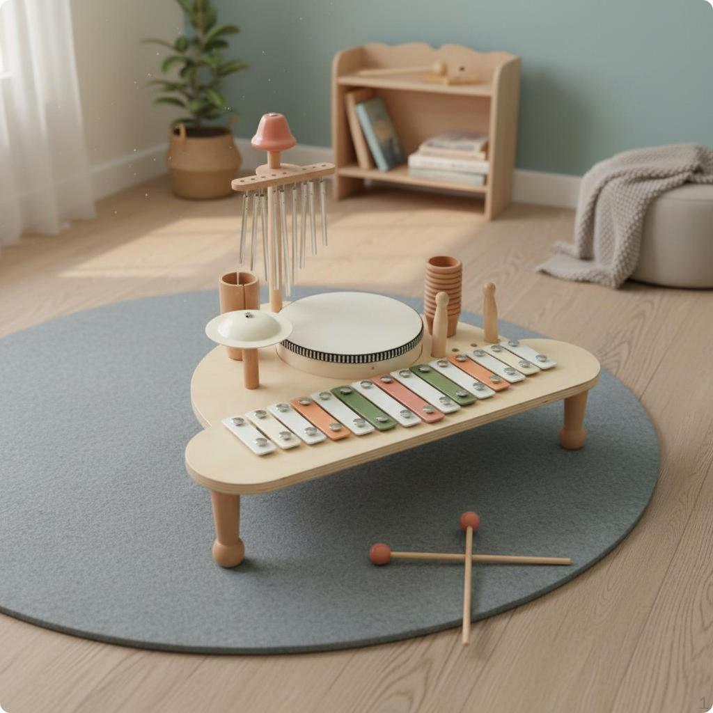 Multifunction Percussion Toy HandEye Coordination Wooden Xylophone Table Portable Child Music Center