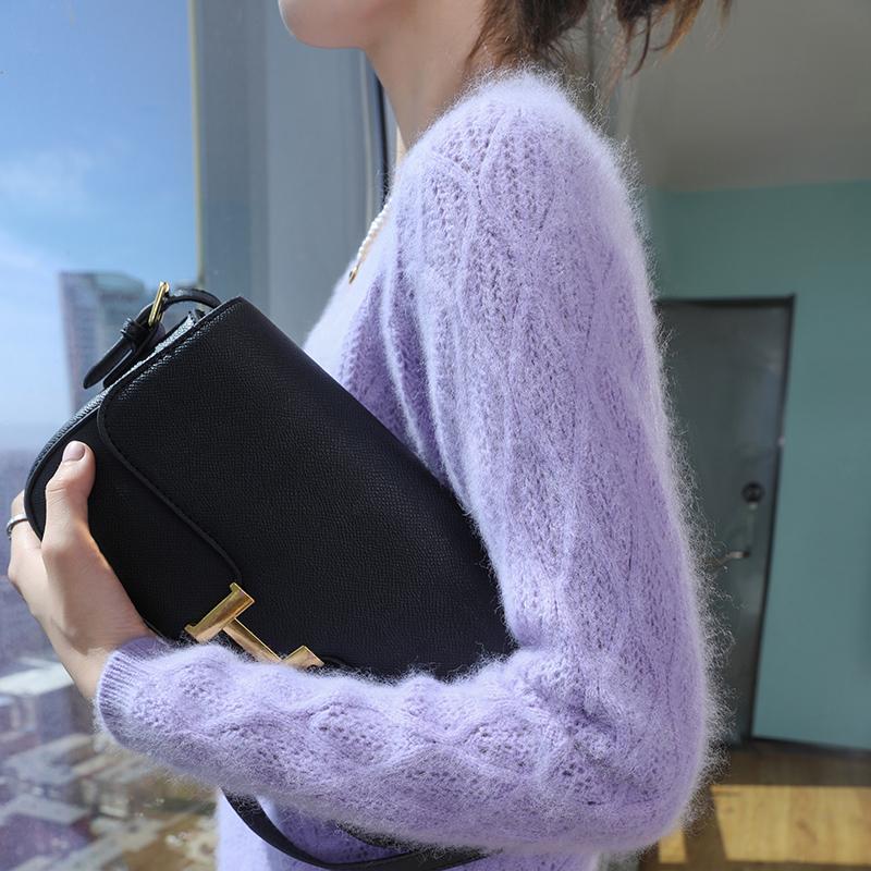 Жіночий светр з норкової вовни з довгим рукавом класичного крою, м'який повсякденний трикотажний топ