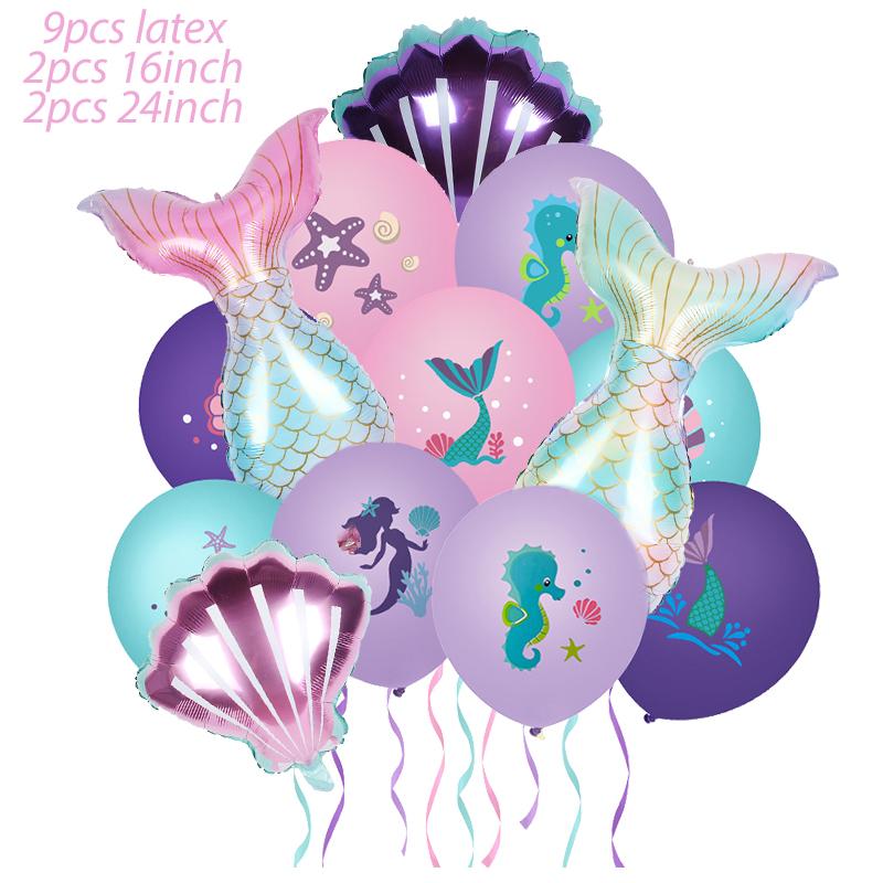 Gradient Color Mermaid Theme Happy Birthday Banner Little Mermaid Party Hanging Bubble Garland Balloons Under the Sea Party