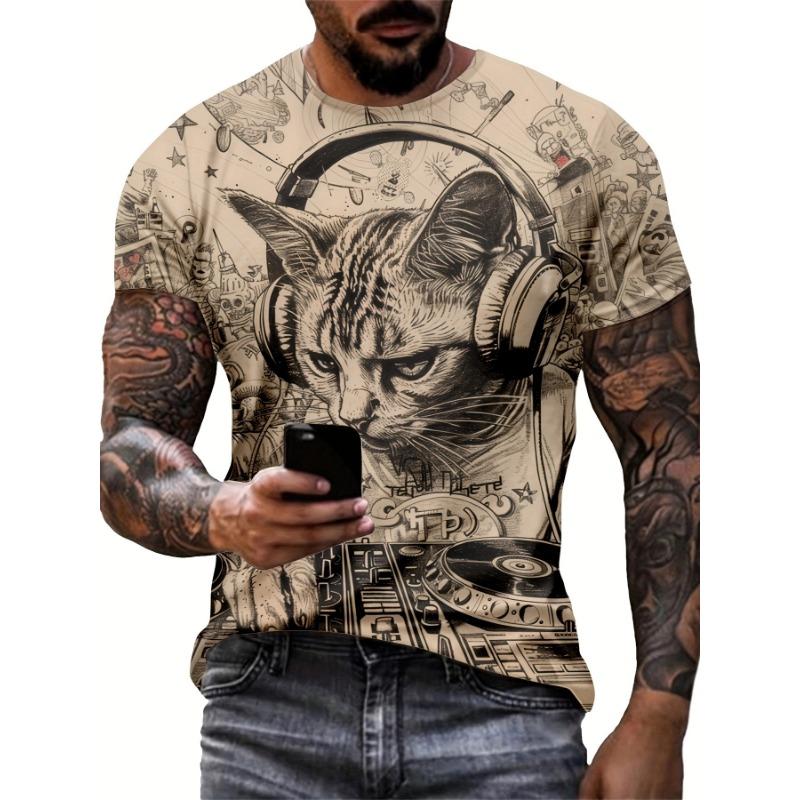 2024 New Men s Animal Print T-shirt, Short-sleeved Round Neck T-shirt, Men s Summer Outdoor Casual Clothing XXS