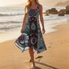 Sleeveless Casual Mid-Length Dress with Round Neck Irregular Hem Floral Print Comfortable Summer Dress for Women Beachwear