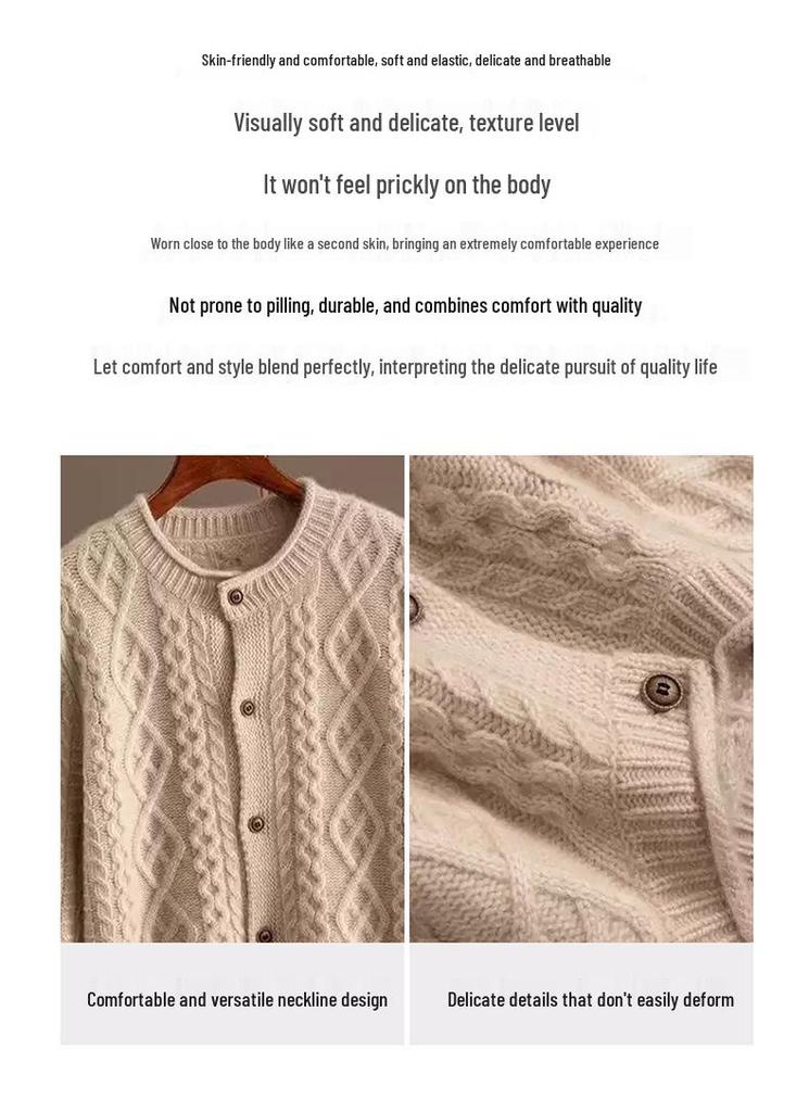 2025 Thick Heavy Gauge Wool Cardigan for Women - Fine Knit Autumn/Winter Sweater Coat
