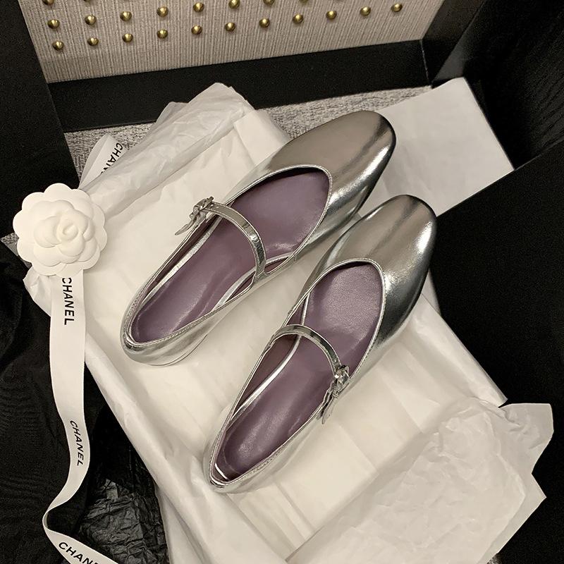 Strong push self-kept homemade French one-word buckle Mary Jane shoes obedient summer round head thick heel fairy style single shoes woman