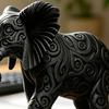 Black Elephant Figurine 3D Printed Elephant Ornament Tribal Style Elephant Statue for Home Table Desk Shelf