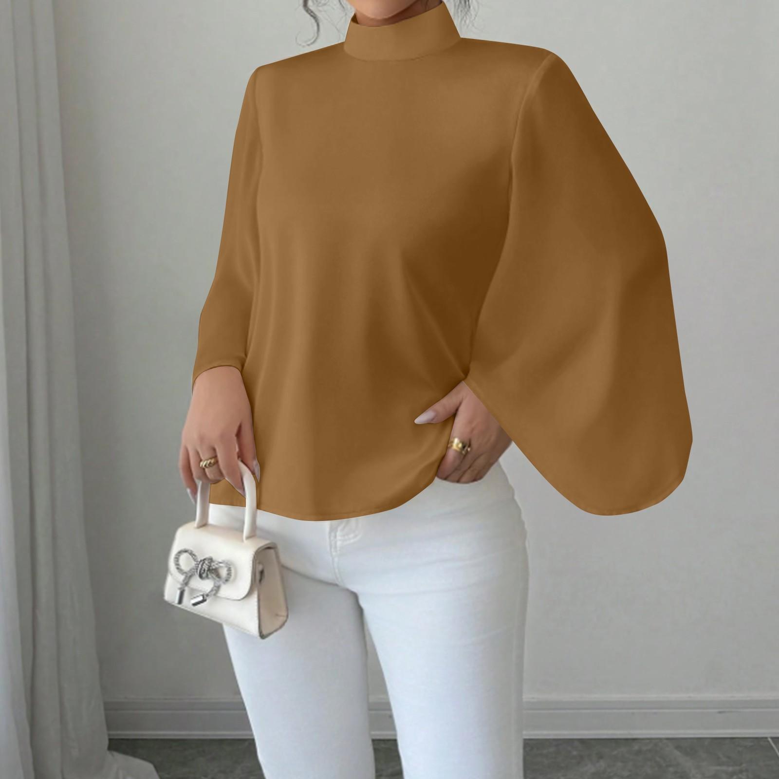 

Женская модная повседневная свободная элегантная рубашка с воротником-стойкой и длинными рукавами XL коричневый