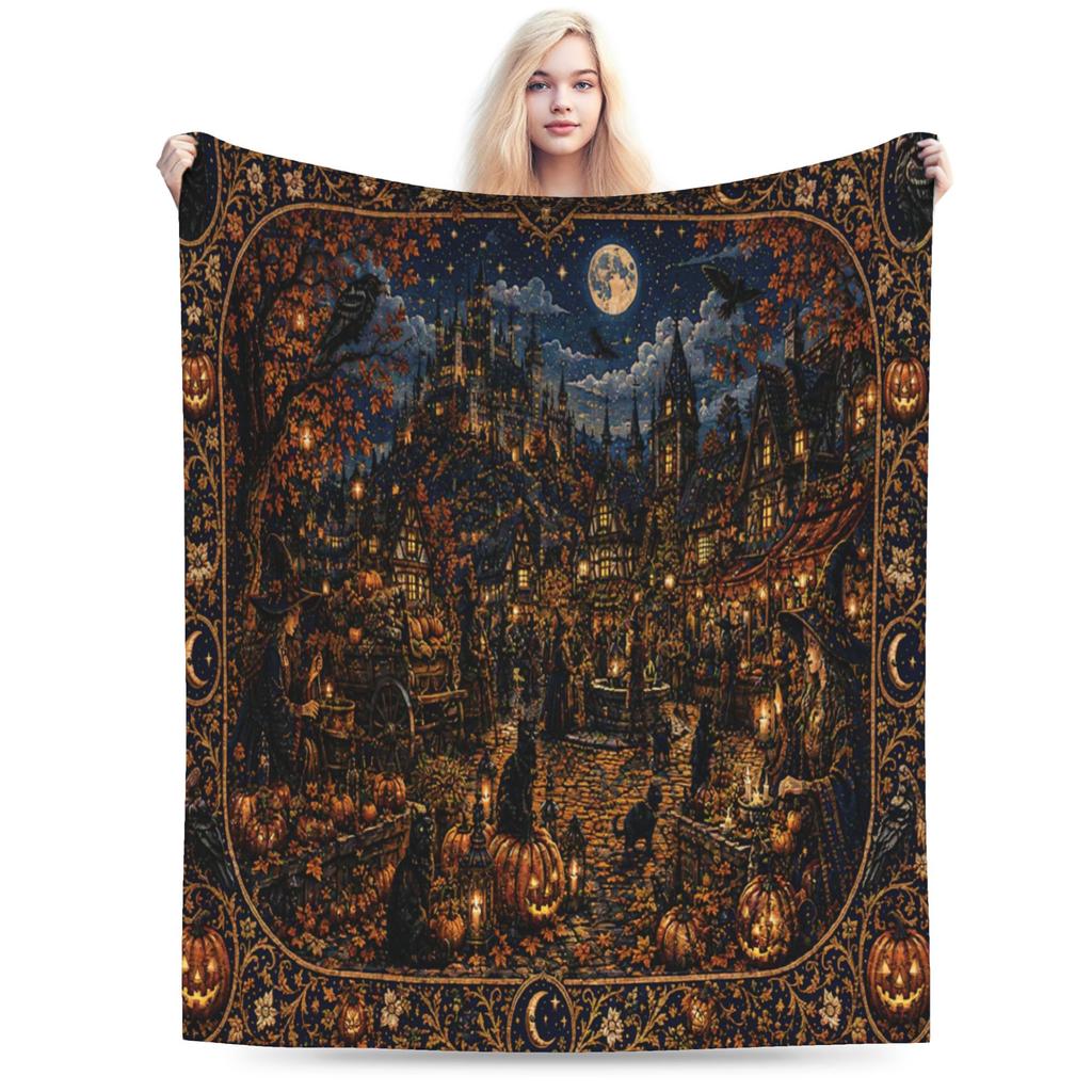 Halloween Black Cats Blankets Witchy Kitty Fleece Awesome Warm Throw Blankets for Bedspread Spring/Autumn