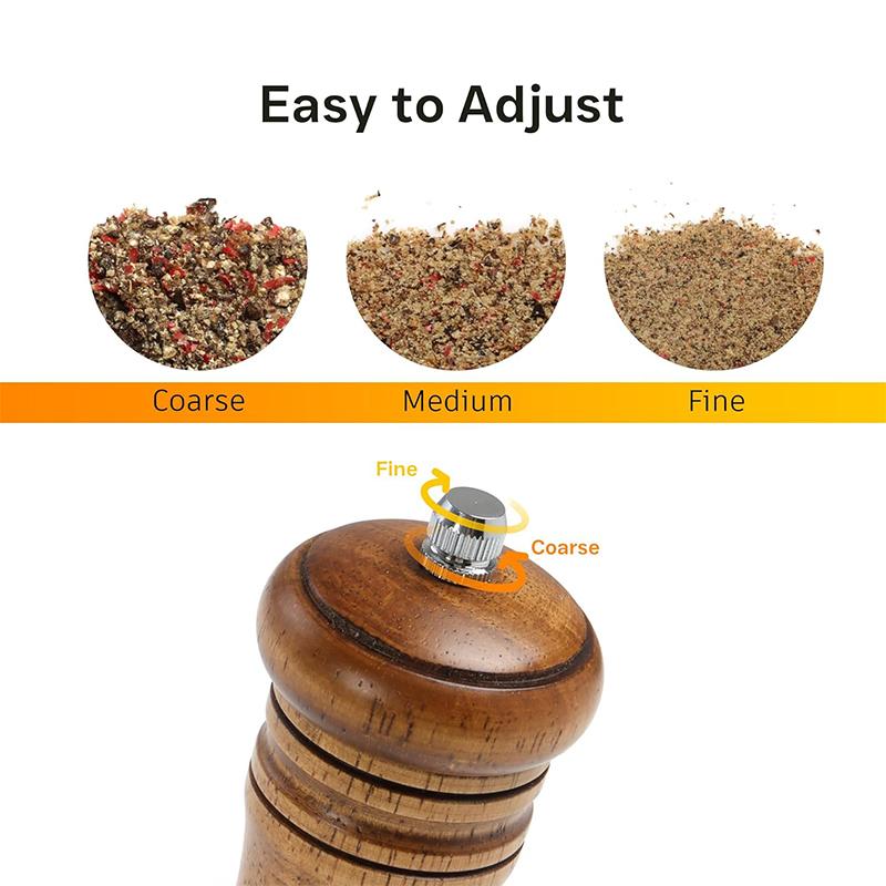 Wooden Salt and Pepper Grinder Set Premium Oak Wood Salt Grinders Shakers Pepper Mill With Adjustable Ceramic Grinder JT551