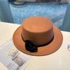 Rose flower strap flat top woolen top hat female autumn and winter warm sweet cute fashion versatile performance flat top hat