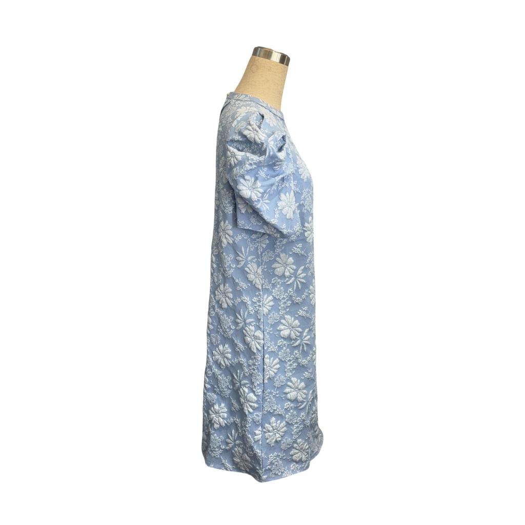 Women's Summer Shirt Dress O-Neck Bubble Short Sleeve Midi Dress Vintage High Waist Textured Jacquard Dress