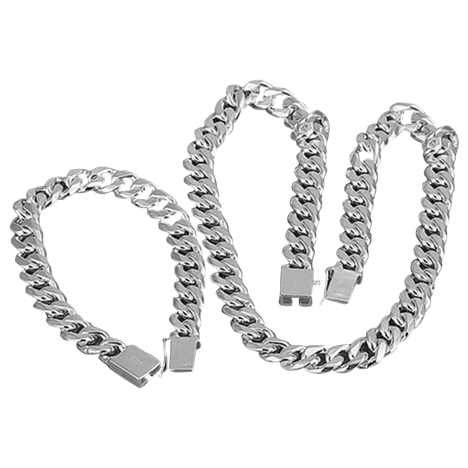 

Stainless Cuban Link Chain Necklace and Bracelet Set for Men and Women Classic Curb Chain Jewelry Accessories One Size
