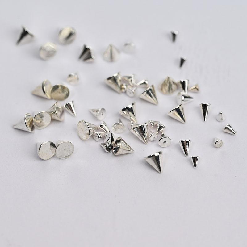 6 Grids Punk Style Flat-Back Metal Nail Art Rivet Pyramid-Shaped Charms Studs Accessories For Manicure Nails Decoration Supplies