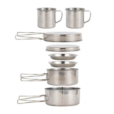 8 pièces Ustensiles de cuisine polyvalents en acier inoxydable pour la cuisine en randonnée, Casserole épaissie pour un transport et un rangement faciles