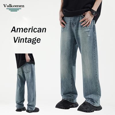 Herbst Und Winter Neue Herren Retro Gewaschene Straight Leg Jeans Hose Vibe Bequeme Lockere Hose Einfache Hellblaue Jeans