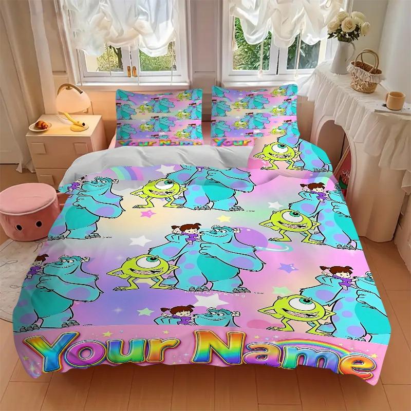 Colorful Cartoon Monster Starry Bedding Set Personalized Washable Custom 3Pcs Duvet Cover Pillowcases Soft Microfiber Home Bedroom Gift