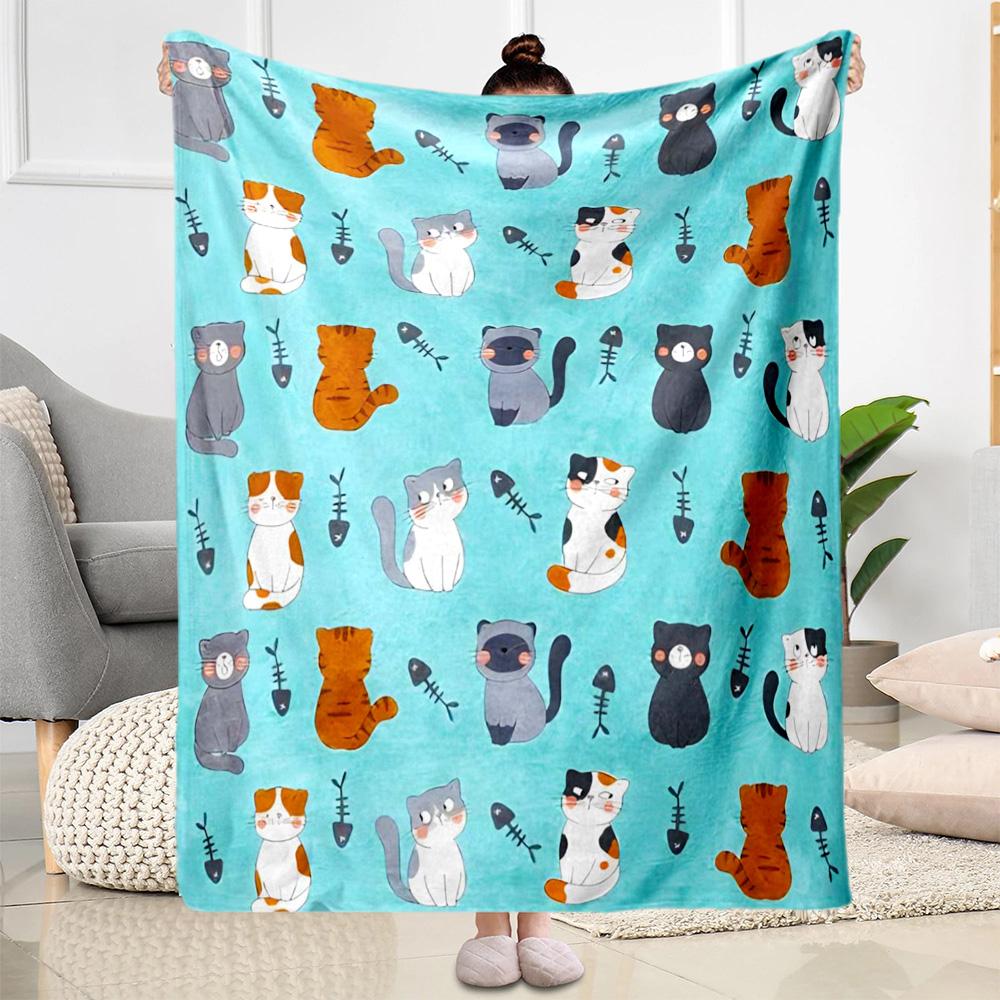 Cats In A Garden Flannel Blanket,Lightweight,Office Blanket,Sofa Blanket,Comfortable Blanket